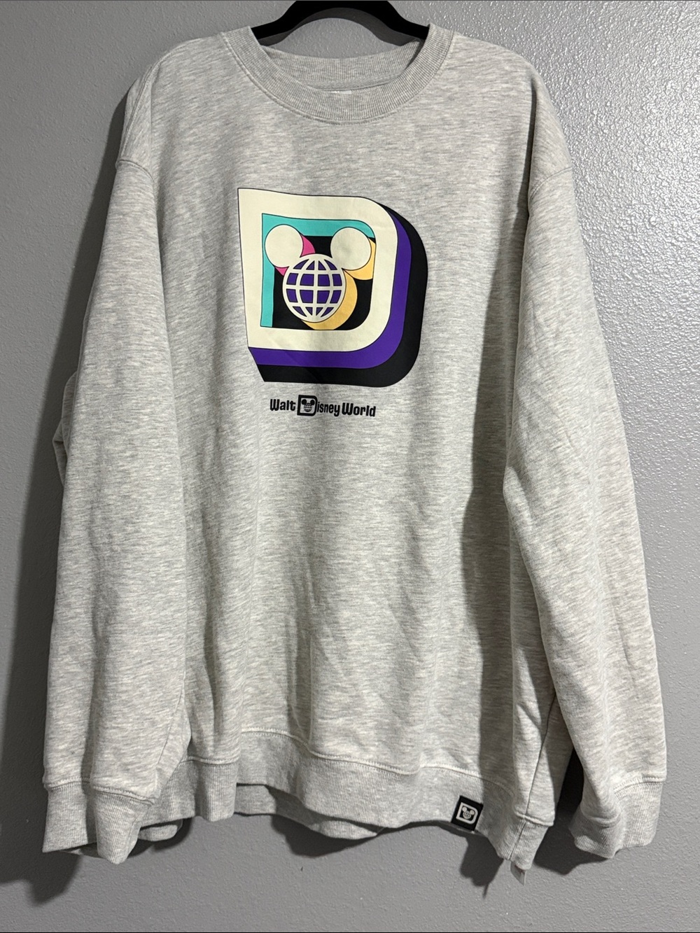 Disney Light Gray Crewneck with Multicolor Retro Logo